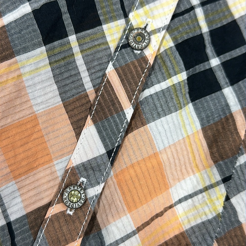 Harley-Davidson Women’s Orange and Black Plaid Shirt with Rhinestone Wing - XS - Picture 6 of 10